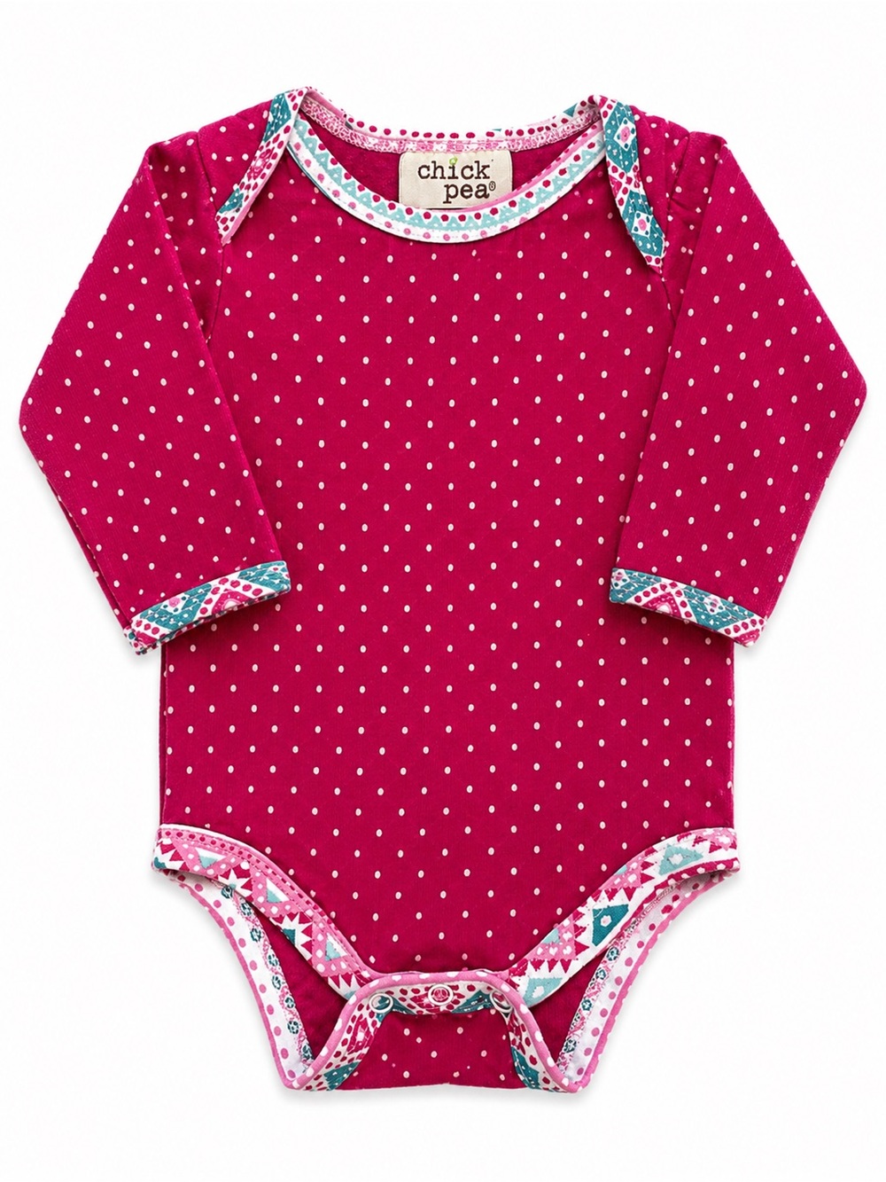 chick pea Hot Pink Polka Dot Baby Bodysuit with Teal Trim